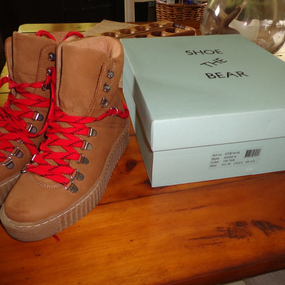 FIRM Anthropologie SHOE THE BEAR AGDA BOOTS 36 Tan Leather Honey Tan Laced Ties